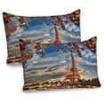 thumbnail image 1 of Eiffel Tower Pillow Sham Set of 2, Eiffel Tower Boat Seine Cloudscape Vacation Tourist Destination, Quality Microfiber Bedding Item for All Seasons, 26" x 20", Dark Orange Cinnamon, by Ambesonne, 1 of 3