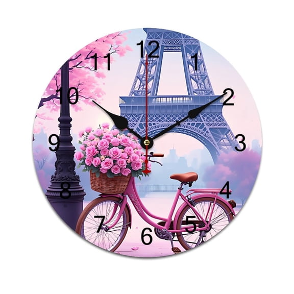 Eiffel Tower Pink Bicycle Word Saying Big Wall Clock Home Decor Art Watch Living Room Gift