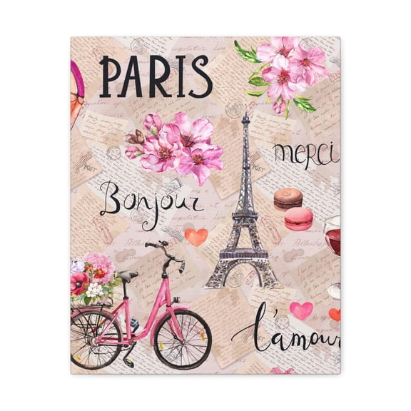 Eiffel Tower Pink Bike Paris Illustration France Canvas Artwork Breathtaking French City for Home Decor Ready to Hang