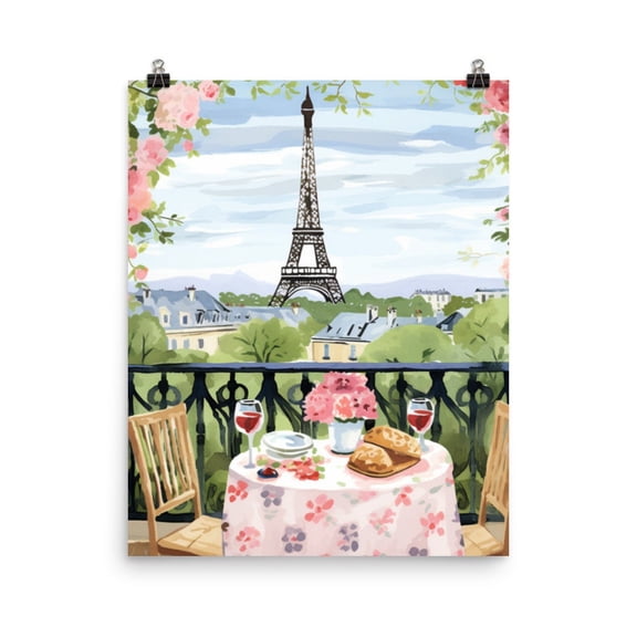 Eiffel Tower Print Parisian Balcony Wall Art, French Cityscape Decor, European Travel Print, Romantic Paris Home Artwork Home Decor #146, Unframed Poster Size 8x12