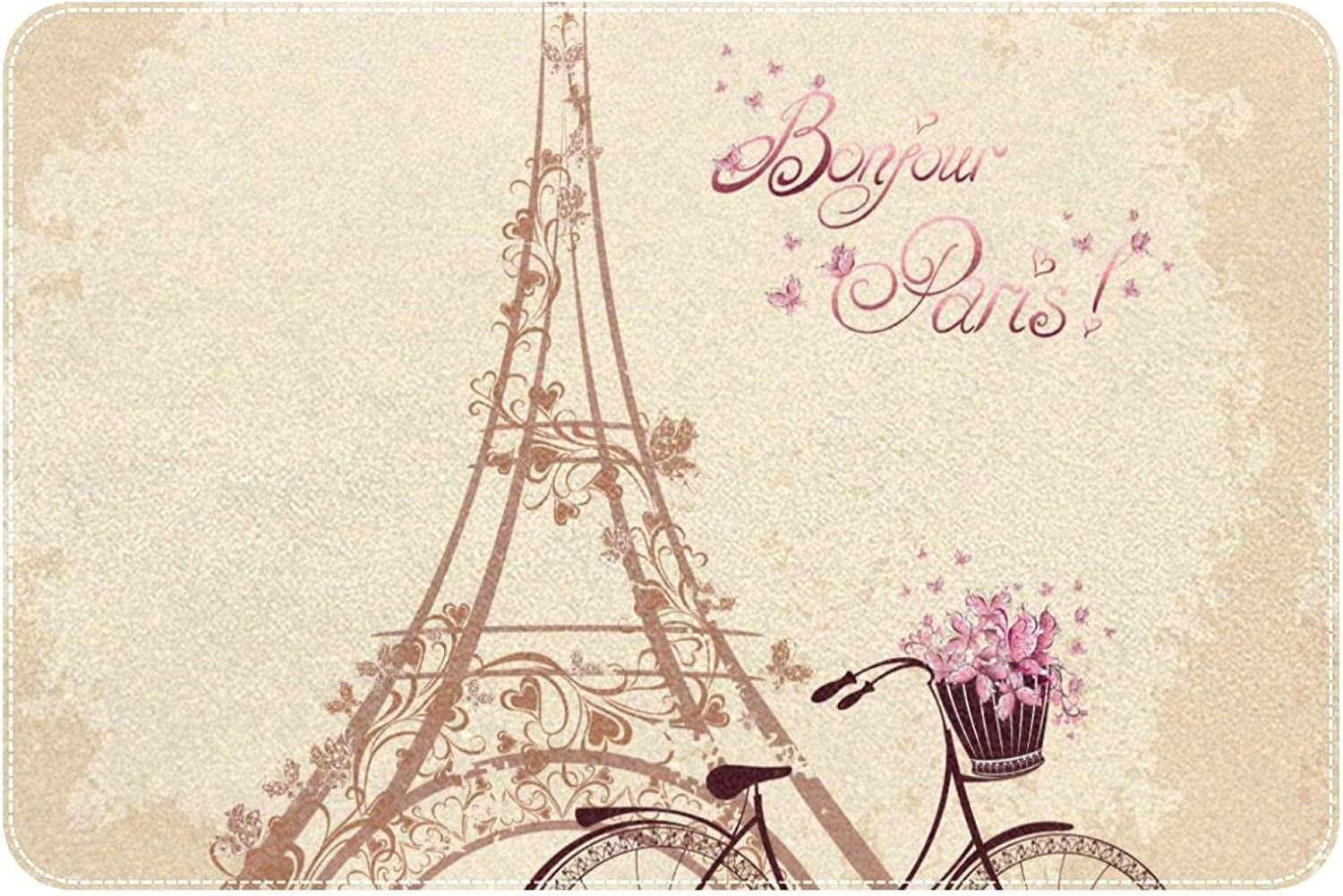 Eiffel Tower Retro Bath Rugs Absorbent Non Slip Door Mats Soft Carpet