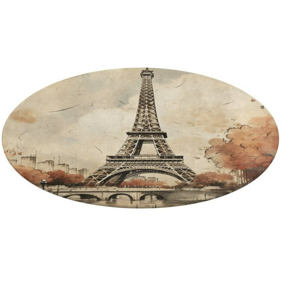 Eiffel Tower Round Rugs -Washable Non-Slip Small Round Area Rug Throw Soft Circle Rugs for Bedroom, Modern Print Indoor Carpet for Entryway Sofa Living Room
