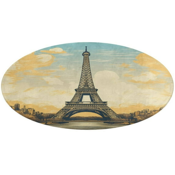 Eiffel Tower Round Rugs -Washable Non-Slip Small Round Area Rug Throw Soft Circle Rugs for Bedroom, Modern Print Indoor Carpet for Entryway Sofa Living Room