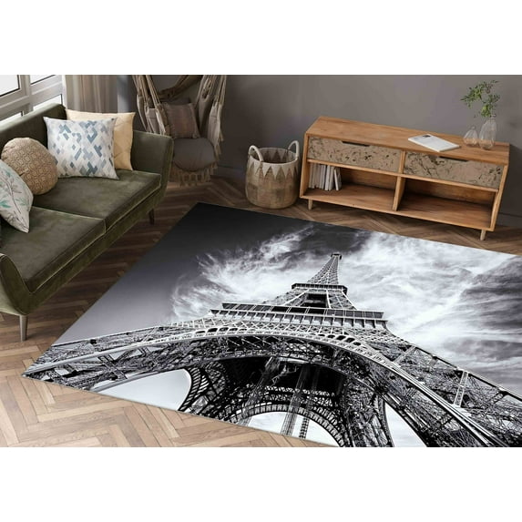 Eiffel Tower Rug, Paris Rug, Gift For Him Rugs, View Rugs, Anti-Slip Carpet Rugs, Black White Rug, View Rugs, Area Rugs, Gift For Her Rugs, 2'x3' - 60x90 cm