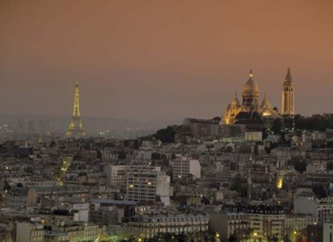 Eiffel Tower Sacred Heart Paris France Canvas Art - Panoramic Images (24 x 18)