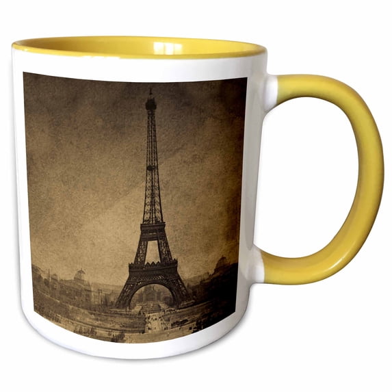 3drose, Eiffel Tower Sepia Tone, 15oz Two-tone Yellow Mug