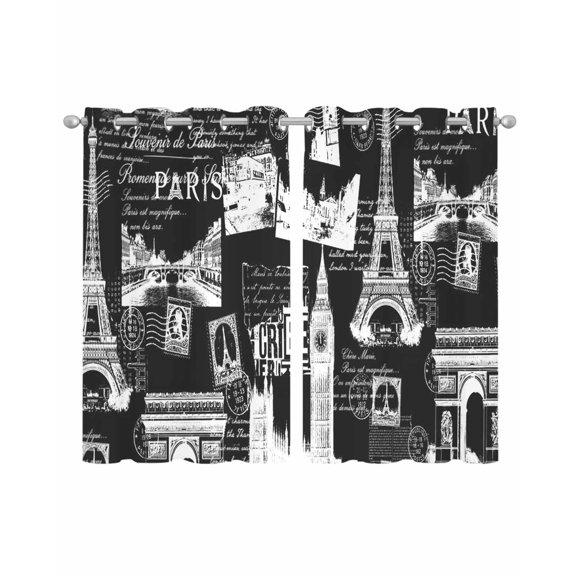 Eiffel Tower Sheer Curtains 45 Inch Length 2 Panels Set for Living Room/Bedroom, Vintage France Romantic European Paris City Art Kitchen Curtains Grommet Curtains Window Treatments 42"x45"x2