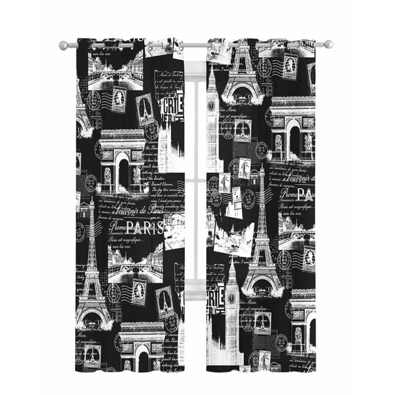 Eiffel Tower Sheer Curtains 63 Inch Length 2 Panels Set for Living Room/Bedroom, Vintage France Romantic European Paris City Art Kitchen Curtains Grommet Curtains Window Treatments 42"x63"x2