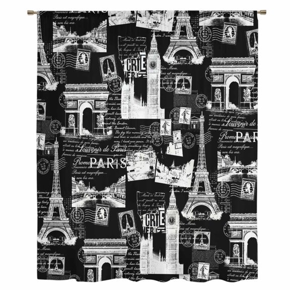 Eiffel Tower Sheer Curtains 72 Inches Long, Vintage France Romantic European Paris City Art Light Filering Curtains, Breathable Simi Curtain Privacy Drapes for Living Room Bedroom Window Treatment