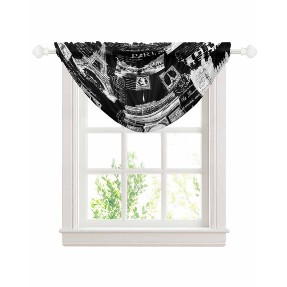 Eiffel Tower Sheer Waterfall Valance Curtains for Window, Vintage France Romantic European Paris City Art Rod Pocket Sheer Topper Swag Curtains for Living Room, Kitchen 38.5"W x 47.2"L, 1 Panel