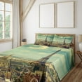 thumbnail image 1 of Ambesonne Eiffel Tower Fitted & Top Sheet Set with Shams, Building Aerial View, Green Brown Mint Green, 1 of 7