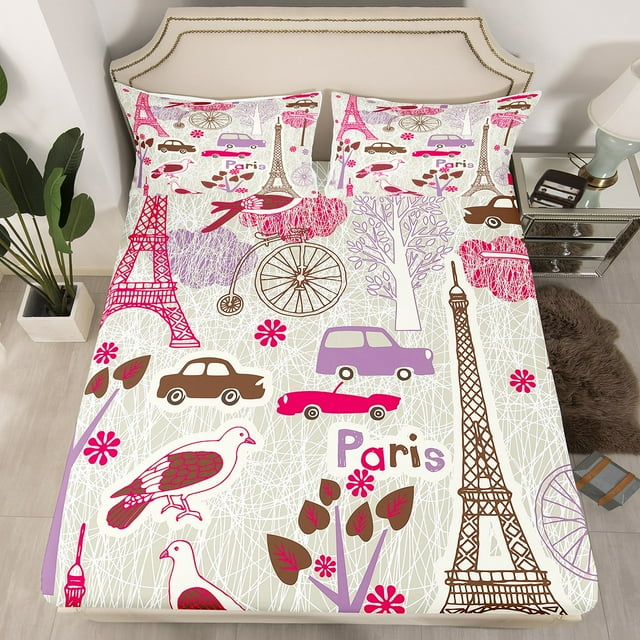Eiffel Tower Sheets,City Building of Paris Bed Sheets,Romantic France