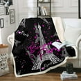thumbnail image 1 of Eiffel Tower Sherpa Blanket Throw 50"X60",Paris Theme Throw Blanket for Kids Girls Teens Women Famous City Building Fleece Blanket Romantic Purple Star Love Heart Plush Bed Blanket Black, 1 of 4