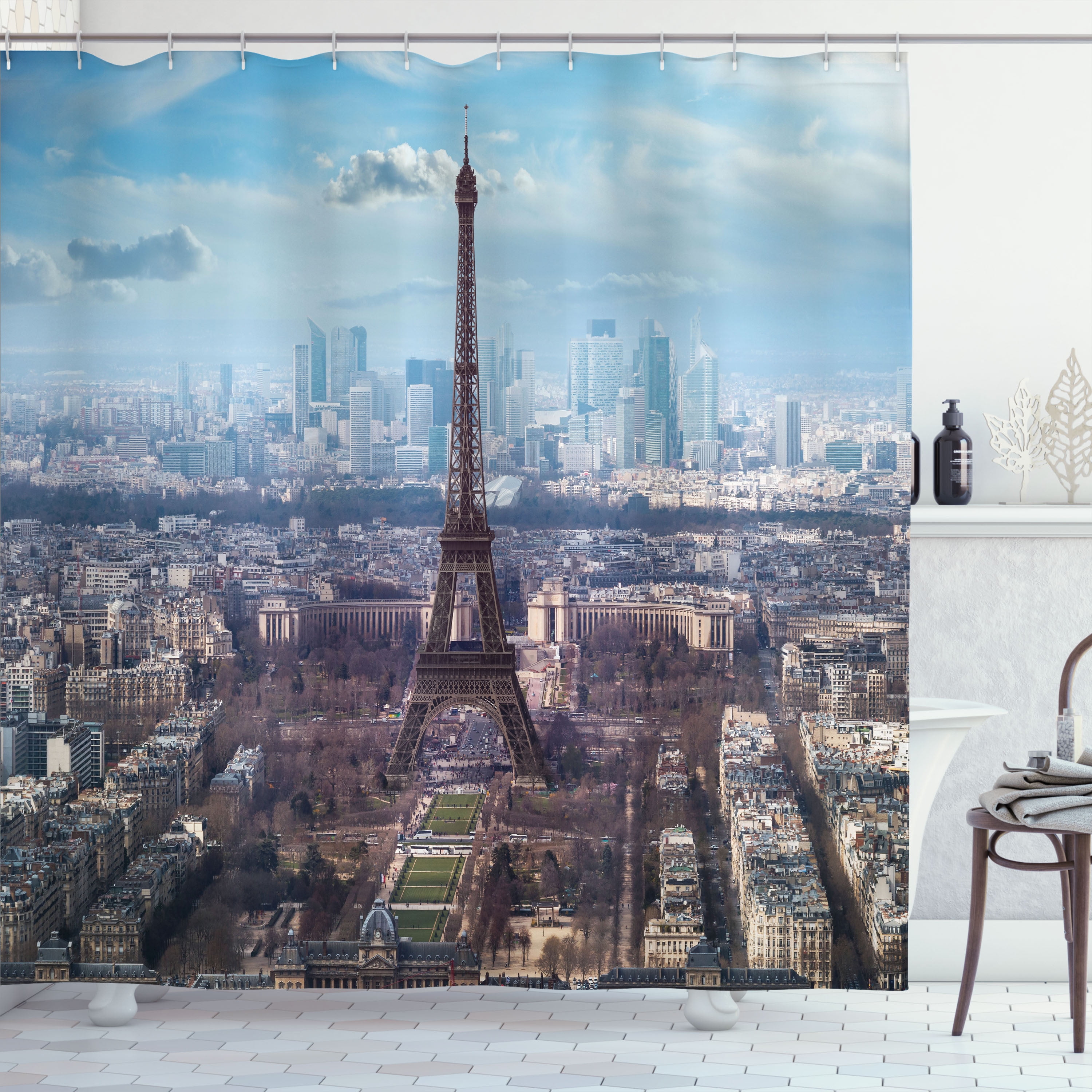 Eiffel Tower Shower Curtain, Aerial View of Eiffel Tower Clear Day