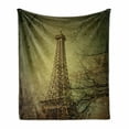 thumbnail image 1 of Eiffel Tower Soft Flannel Fleece Blanket, Fall Season of Falling Leaves from Tree Branches Theme Paris City Picture, Cozy Plush for Indoor and Outdoor Use, 50" x 70", Sepia and Green, by Ambesonne, 1 of 6