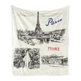 thumbnail image 1 of Eiffel Tower Soft Flannel Fleece Blanket, Paris Sketches Silhouette Classic Landscape Traffic Monochrome Illustration, Cozy Plush for Indoor and Outdoor Use, 50" x 60", Black Cream, by Ambesonne, 1 of 5