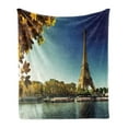 thumbnail image 1 of Eiffel Tower Soft Flannel Fleece Blanket, Seine in Paris with Eiffel Tower Autumn Leaves Riverside Scenery, Cozy Plush for Indoor and Outdoor Use, 50" x 70", Earth Yellow Green Blue, by Ambesonne, 1 of 5