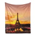 thumbnail image 1 of Eiffel Tower Soft Flannel Fleece Blanket, View of Eiffel Tower at Sunrise Paris Historical Monument Panoramic, Cozy Plush for Indoor and Outdoor Use, 50" x 60", Marigold Rose Brown, by Ambesonne, 1 of 5