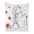thumbnail image 1 of Eiffel Tower Soft Flannel Fleece Throw Blanket, Autumn Romantic Paris Historical Valentine's Day Umbrellas Doodle, Cozy Plush for Indoor and Outdoor Use, 50" x 60", Lilac Red Pale Blue, by Ambesonne, 1 of 5