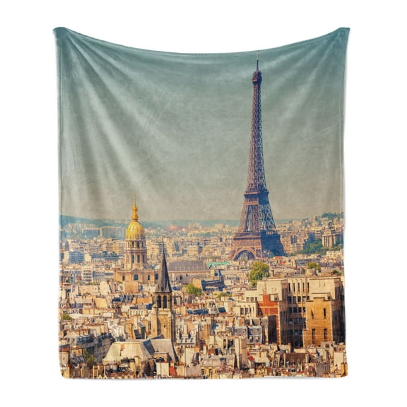 Eiffel Tower Soft Flannel Fleece Throw Blanket, Cityscape of Paris France with Famous Monument Travel Touristic Destination, Cozy Plush for Indoor and Outdoor Use, 60" x 80", Multicolor, by Ambesonne