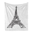 thumbnail image 1 of Eiffel Tower Soft Flannel Fleece Throw Blanket, High Monument Well Known European Architecture Drawn by Hand, Cozy Plush for Indoor and Outdoor Use, 50" x 60", Charcoal Grey and White, by Ambesonne, 1 of 5
