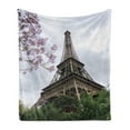 thumbnail image 1 of Eiffel Tower Soft Flannel Fleece Throw Blanket, Eiffel Natural Flowers Colorful Blossoms Cloudy Sky Perspective Paris Print, Cozy Plush for Indoor and Outdoor Use, 50" x 70", Grey Green, by Ambesonne, 1 of 5