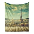 thumbnail image 1 of Eiffel Tower Soft Flannel Fleece Throw Blanket, Paris Cityscape France Scene View from a Wooden Deck Table Urban Life Classic, Cozy Plush for Indoor and Outdoor Use, 50" x 70", Teal, by Ambesonne, 1 of 5