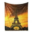 thumbnail image 1 of Eiffel Tower Soft Flannel Fleece Throw Blanket, Paris Love City Monument in Dramatic Sunrise Picture of French Landmark, Cozy Plush for Indoor and Outdoor Use, 70" x 90", Yellow Brown, by Ambesonne, 1 of 5