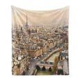 thumbnail image 1 of Eiffel Tower Soft Flannel Fleece Throw Blanket, Paris Streets Busy Day Buildings Bridge River City Horizon Photography Print, Cozy Plush for Indoor and Outdoor Use, 50" x 70", Beige, by Ambesonne, 1 of 5