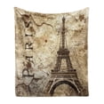 thumbnail image 1 of Eiffel Tower Soft Flannel Fleece Throw Blanket, Timeworn Grungy Wall Image with Paris Lettering and Famous Landmark, Cozy Plush for Indoor and Outdoor Use, 50" x 70", Brown Beige, by Ambesonne, 1 of 5