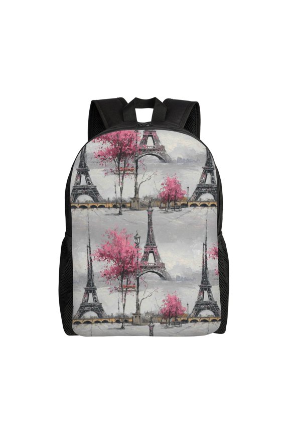 Eiffel Tower in Spring Backpack with 15 Inch Laptop Compartment,Water-Resistant Daypack, Large Capacity Backpack with Adjustable Breathable Shoulder Straps for Daily Use Travel Gym