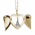 thumbnail image 1 of Eiffel Tower Square France Paris Folded Wings Peach Heart Pendant Necklace, 1 of 4