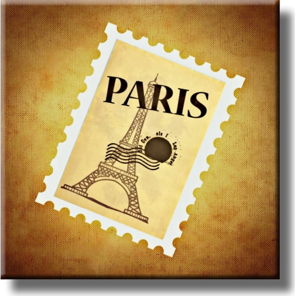 Eiffel Tower Stamp Picture on Stretched Canvas, Wall Art Decor, Ready to Hang