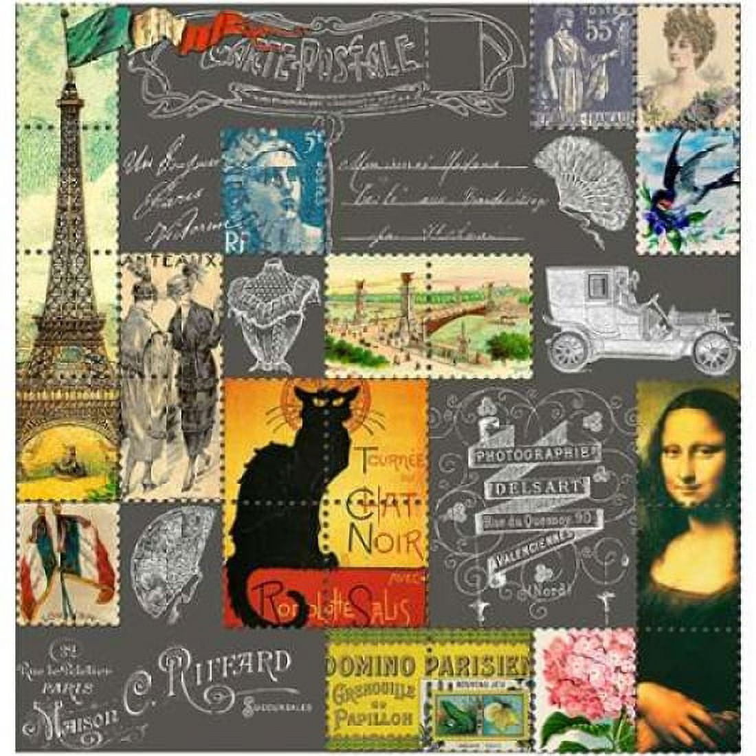 Eiffel Tower Stamps White Canvas Art - Marion De Lauzun (24 x 24)