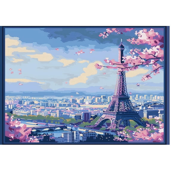 Eiffel Tower Street Scene DIY 11CT Stamped Cross Stitch Kits for Beginners Easy Needlepoint Embroidery Counted Cross Stitch Art Craft for Wall Decoration 12x16inch(3)