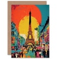 thumbnail image 1 of Eiffel Tower Sunset Vibrant Retro for Wife Her Mum Sister Daughter Mom Gran Nan Birthday Thank You Congratulations Blank Art Greeting Card, 1 of 3