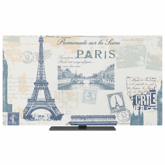 Eiffel Tower TV Dust Cover,Stretchable TV Screen Desktop Computer Protector Cover,European Architectural Retro Hand-Painted Television Dustproof Slipcover for 19–24 Inch Flat or Curved TVs