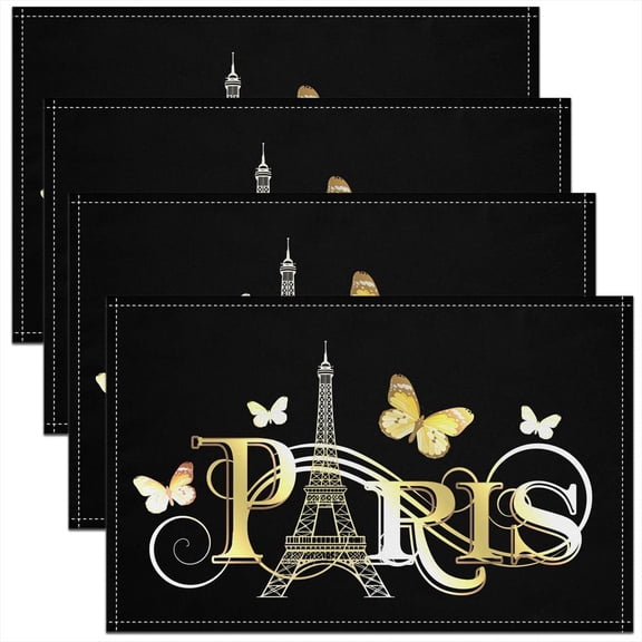 Eiffel Tower Table Place Mats 18"x12" Paris Decorative Table Place Mats Case Home Decor Paris Decor Valentines Butterfly Gold Black Table Place Mats for Couch Sofa Outdoor