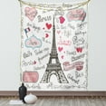 thumbnail image 1 of Eiffel Tower Tapestry, Paris Symbols Lettering Heart Shapes Flag Ornamental Sketchy Doodle, Wall Hanging for Bedroom Living Room Dorm Decor, 40W X 60L Inches, Black White Pink, by Ambesonne, 1 of 5