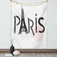 thumbnail image 1 of Eiffel Tower Tapestry, Paris Writing and a Pastel Tone Heart Drawn by Hand, Wall Hanging for Bedroom Living Room Dorm Decor, 60W X 80L Inches, Charcoal Grey Pale Rose and White, by Ambesonne, 1 of 2