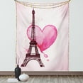 thumbnail image 1 of Eiffel Tower Tapestry, Eiffel Romantic Valentine Love Watercolor Theme Heart Leaf Silhouette Print, Wall Hanging for Bedroom Living Room Dorm Decor, 40W X 60L Inches, Fuchsia Brown, by Ambesonne, 1 of 5