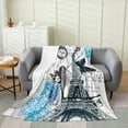 thumbnail image 1 of Eiffel Tower Throw Blanket 40x50 inch,Romantic Blue Flower Butterfly Fleece Blanket for Women Couple Lovers,Vintage Letter Clock Flannel Blanket,Paris Cityscape Printed Bed Blanket All Season, 1 of 5