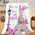 thumbnail image 1 of Eiffel Tower Throw Blanket French Paris Cherry Blossoms Print Throw Blankets Gifts for Couch Sofa Bed Stuff Decor Soft Cozy Fleece Plush Flannel Bedding for Lover Men Women Boys Girls 40"x50", 1 of 5