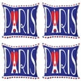 thumbnail image 1 of Ambesonne Eiffel Tower Throw Pillow Cover 4 Pack, Bold Paris Lettering, 24", Dark Violet Dark Coral, 1 of 2