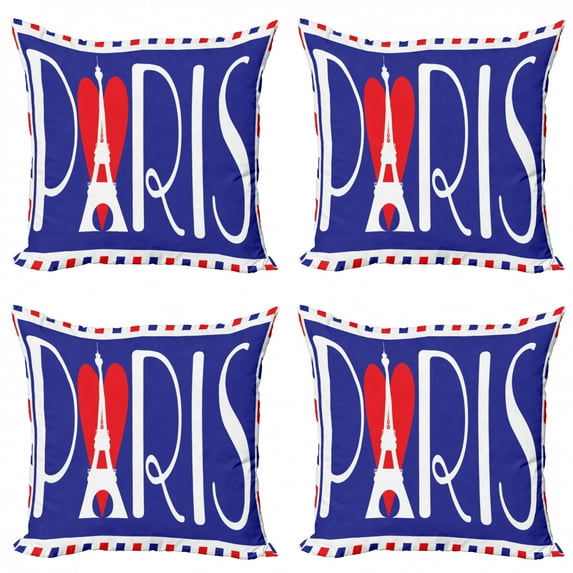 Ambesonne Eiffel Tower Throw Pillow Cover 4 Pack, Bold Paris Lettering, 24", Dark Violet Dark Coral