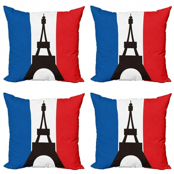 Ambesonne Eiffel Tower Throw Pillow Cover 4 Pack, Geometric French Flag, 18", Cobalt Blue Dark Coral