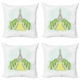 thumbnail image 1 of Eiffel Tower Throw Pillow Cushion Case Pack of 4, Hand Drawn Print of Famous Tower and Trees, Modern Accent Double-Sided Print, 4 Sizes, White Pale Green, by Ambesonne, 1 of 2