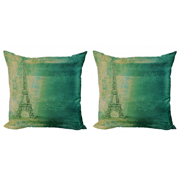 Ambesonne Paris Throw Pillow Cover 2 Pack, Colorful Ombre Sketch, 18", Teal Mustard