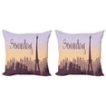 thumbnail image 1 of Eiffel Tower Throw Pillow Cushion Cover Pack of 2, Someday Calligraphy and Building Silhouettes, Zippered Double-Side Digital Print, 4 Sizes, Eggplant Purple, by Ambesonne, 1 of 2