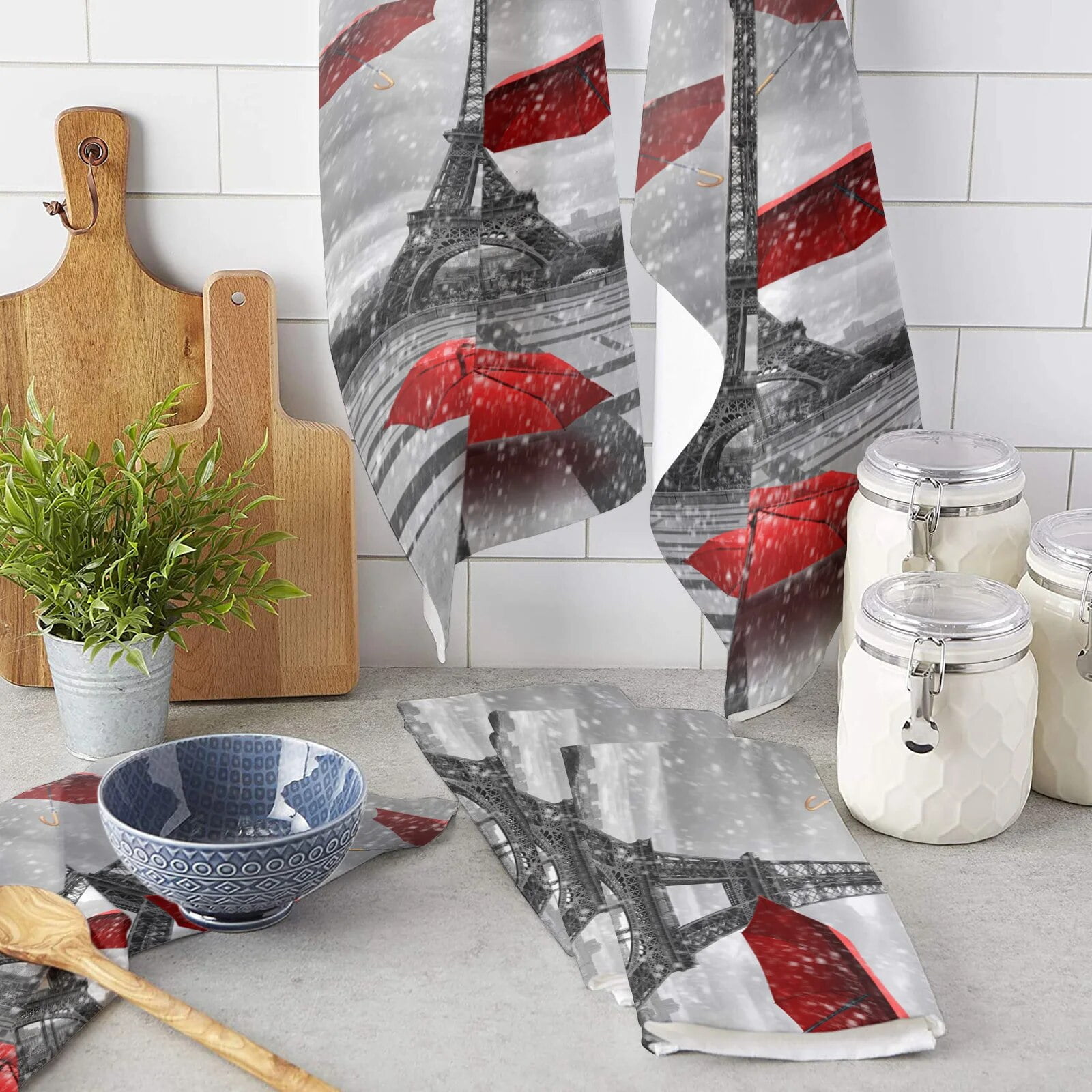 Eiffel Tower Umbrella Microfiber Kitchen Towel for Hand Dry Bathroom